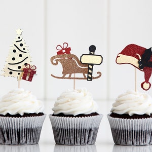 12 Christmas Cupcake Toppers, Holiday Cupcake Toppers, Christmas Charcuterie picks, Christmas Cupcakes, Santa Cupcake topper