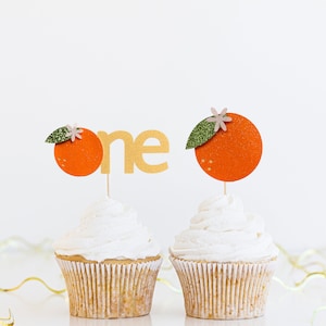 Little Cutie First Birthday Cupcake Toppers: Orange Theme Party