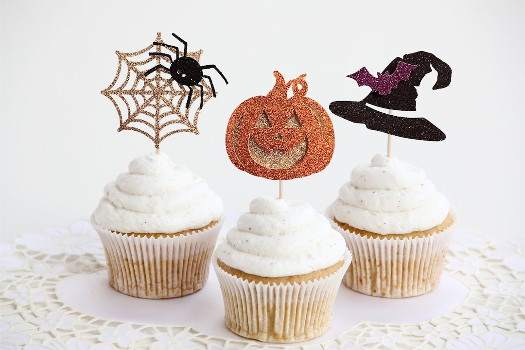 24 Pcs Witch Hat & Crown Cupcake Toppers - Halloween Party Cake Decorations