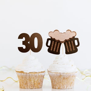 Beer cupcake toppers, Custom age beer cake toppers, Beer 30 Party, 21st Birthday cupcake toppers, Beer Mug Cake toppers, beer birthday