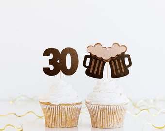 Beer cupcake toppers, Custom age beer cake toppers, Beer 30 Party, 21st Birthday cupcake toppers, Beer Mug Cake toppers, beer birthday