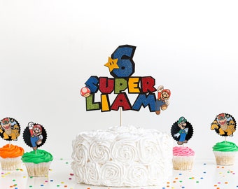 Personalized Super Mario Cake Topper: Handmade Birthday Party Decoration