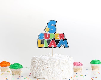 Personalized Super Mario Birthday Cake Topper – Custom Name & Age