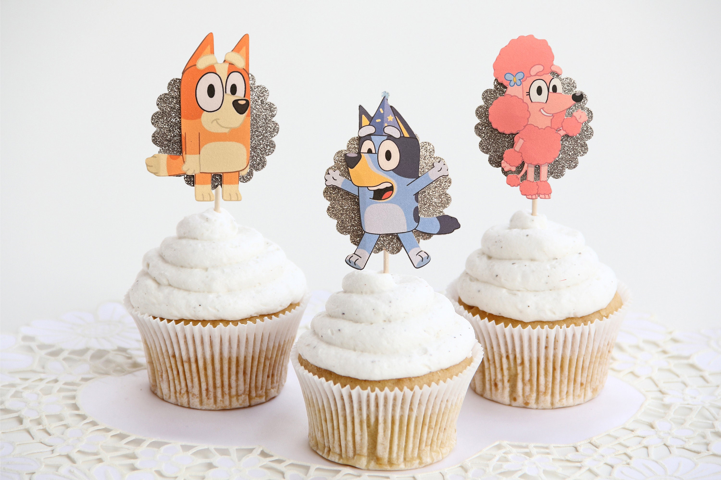 Custom Glitter Bluey Cupcake Toppers