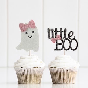 Little Boo Ghost Cupcake Toppers: Halloween Baby Shower Decorations