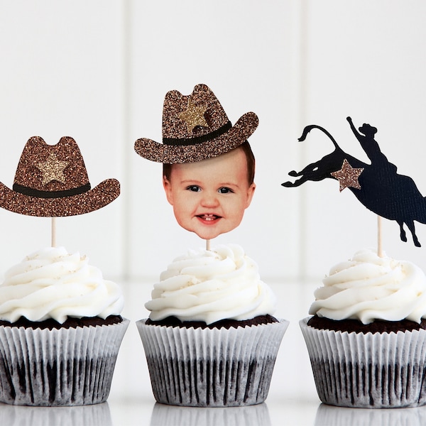 First Rodeo cupcake toppers, Western cupcake toppers, Cowboy hat toppers, Bull Rider cupcake toppers, photo cupcake topper