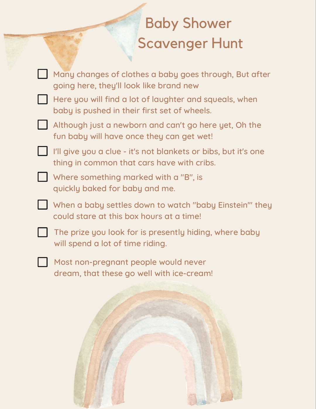 Minimalist Baby Shower Scavenger Hunt List Etsy