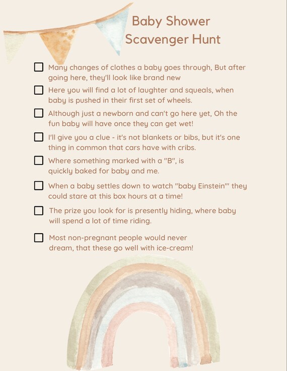 Minimalist Baby Shower Scavenger Hunt List - Etsy