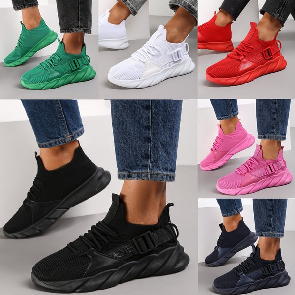 Lexi Womans Slip On Flat Sneakers With Sock Uppers Buckle Detail