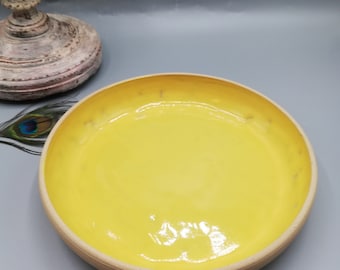 Saladier plat bol bowl jaune tourné au tour de potier en grès de St Amand en céramique