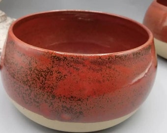 Saladier bowl grand bol  boule rouge brique en céramique piéce unique
