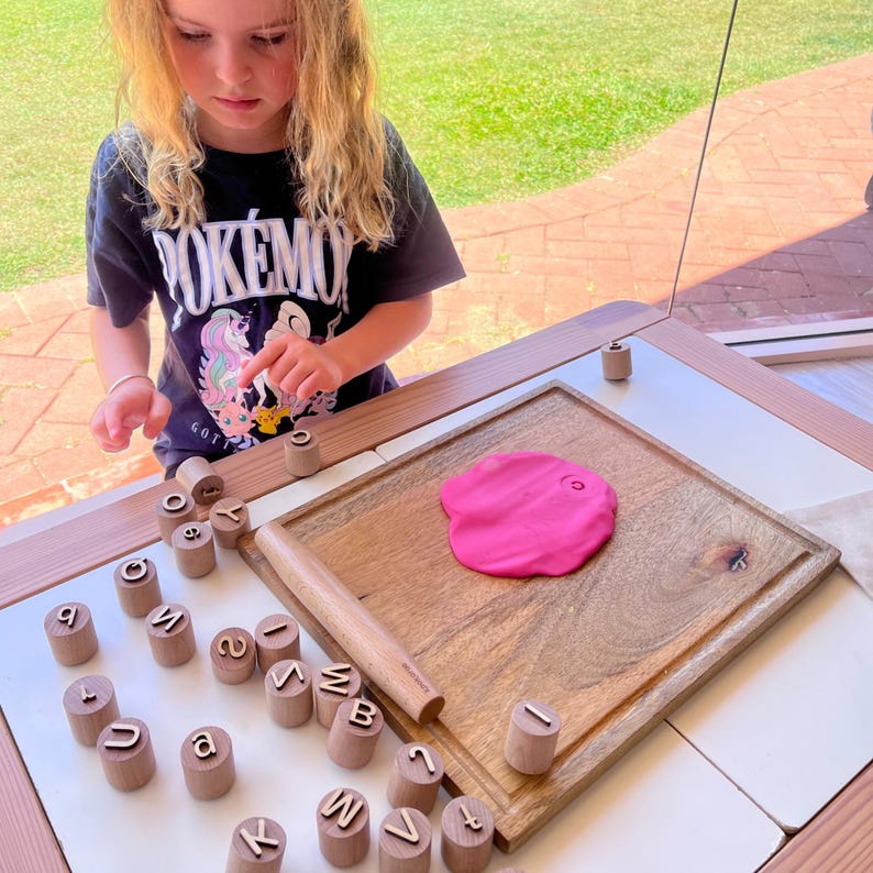 Alphabet Stamp Set | Montessori ABC Learning Toy | Wooden Letter Stamps & Playdough Tools | Ages 3+ image 2