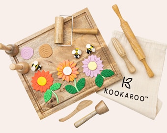 Montessori Playdough Tools Set | Mango Wood Rollers, Stamps & Citrus Press | Toddler | Ages 2+