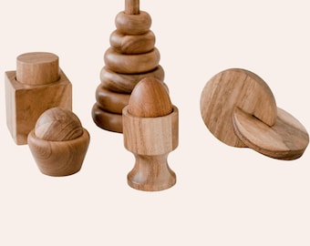 Montessori Starter Set | Acacia Wood Baby Toy Set | Fine Motor Toys for 1 Year Old | Ages 12m+