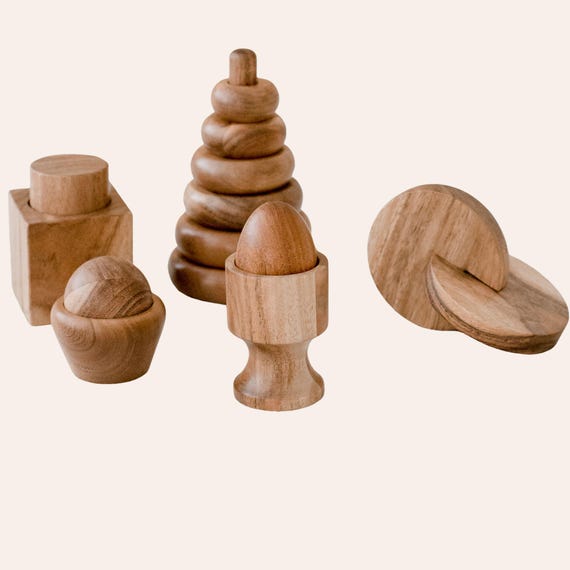 Montessori Starter Set | Acacia Wood Baby Toy Set | Fine Motor Toys for 1 Year Old | Ages 12m+