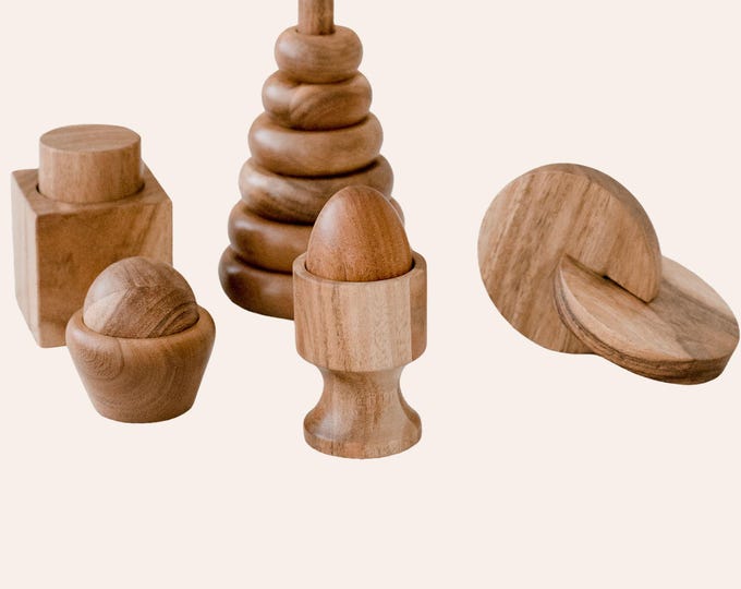 Montessori Starter Set | Acacia Wood Baby Toy Set | Fine Motor Toys for 1 Year Old | Ages 12m+