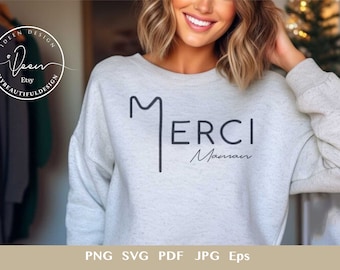 Thank you mom SVG, mother svg, Cutting file, travel. mom design, Cricut love svg, affection, digital file, French svg, simple