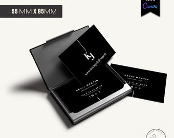 Editable business card template on Canva, editable business card template, simple customizable black business card template