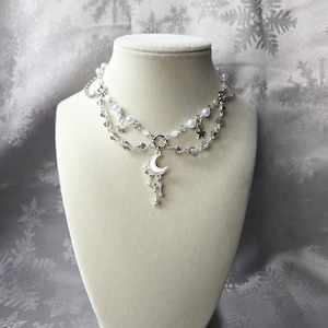 Celestialcore Beaded Necklace and Bracelet Set | Crescent Moon Fairy Necklace | &quot;Silver Starlight&quot;
