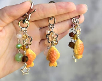 Taiyaki Beaded Keychain | Japanese fish bread dessert charm, matcha, red bean, sakura