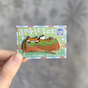 Fox Tree Log Enamel Pin : cottagecore forest mushroom animal 2in hard enamel gold badge accessory