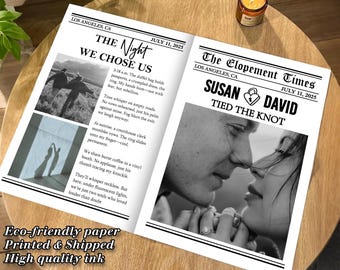 Photo Elopement Wedding Announcement, Newspaper Elopement Notice, We Eloped Announcement, Newlywed Times Newspaper, Minimalist Wedding Gifts