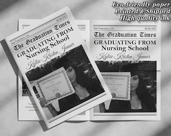 Editable Nurse Graduation Newspaper, RN Grad Announcement, Nursing Graduation Invitation Card, Senior Graduation Newspaper For Photography