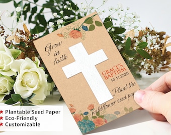 Croix de papier de semences personnalisée/papier de semences de baptême respectueux de l'environnement/cadeaux de baptême en vrac/faveurs de communion fleurs sauvages/cadeaux de baptême/graines de baby shower