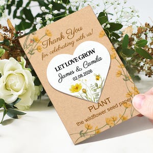 Personalized Seed Paper Wedding Favors, Custom Wildflower Seed Favors, Let Love Grow Plantable Seed Paper, Thank you Wedding Gifts in Bulk