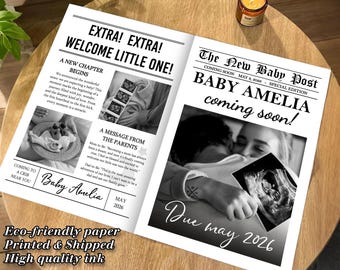 Baby Announcement Newspaper, Baby On the Way, Pregnancy Reveal Newspaper, Welcome Baby Newspaper Favors, Custom Gender Reveal Newspaper