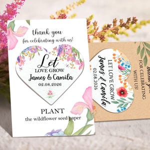 Personalized Seed Paper Hearts, Let Love Grow, Eco Friendly Seed Favors, Wedding Seed Paper in Bulk, Bridal Shower Favor, Save the Date Card