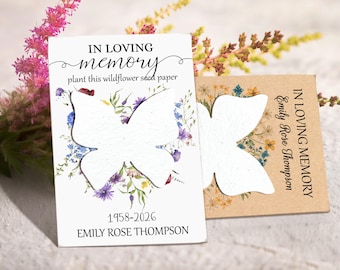Papier pour semences commémoratif personnalisé/Faveurs de semences funéraires en vrac/Pour mémoire/Carte de semences de fleurs sauvages de papillon/Papier de semences à planter/Célébration de la vie
