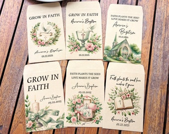 Baptism Seed Favor/Personalized First Holy Communion favors/Wildflower Seed Favors/Grow in Faith Packets/First Communion Christening Favors