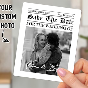 Newspaper Save The Date Magnets/Custom Photo Magnet For Wedding Invitations/Save Our Date Wedding Fridge Magnets/Personalized Wedding Gifts