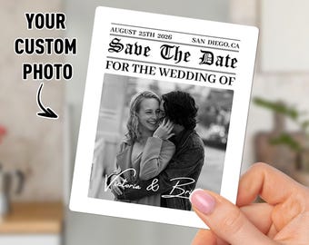 Newspaper Save The Date Fridge Magnets/Custom Photo For Wedding Invitations/Save Our Date Wedding Fridge Magnets/Personalized Wedding Favors