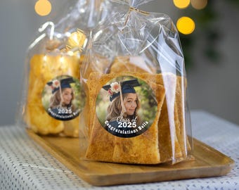 Custom Photo Graduation Favor Labels, Personalized 2025 Graduation Party Stickers, Luncheon Bag Labels, Congratulations Graduation Gift Tags