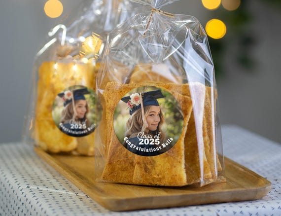 Custom Photo Graduation Favor Labels, Personalized 2025 Graduation Party Stickers, Luncheon Bag Labels, Congratulations Graduation Gift Tags
