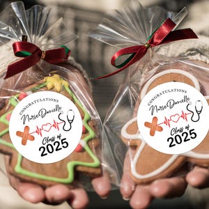 Personalized Round Nurse Graduation Sticker, Custom Gift Stickers, Graduation Party Favor Gift Labels, Class Of 2025, Treat Bag Favor Labels