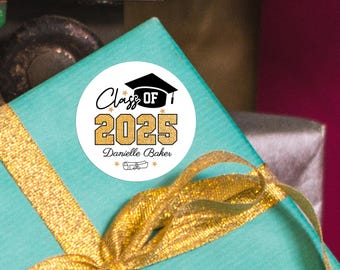 Personalized Graduation 2025 Stickers, 2025 Graduation Round Gift Labels, Graduation Party Favor Stickers, Graduation Treat Bag Favor Labels