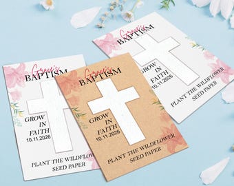 Papier de semences de baptême personnalisé/papier de semences à planter croix/cadeaux de première communion/papier de semences de fleurs sauvages personnalisé pour cadeaux de baptême/baby shower
