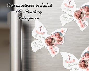 Personalized Baptism Magnet, Baptism Refrigerator Magnet with Photo Favors, Custom Baby Baptism Keepsake, Unique Religious Favor in Bulk