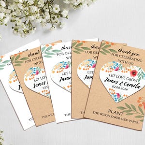Let Love Grow Wedding Seed Paper Favors, Custom Plantable Wildflower Seed Paper Heart, Personalized Seed Paper, Bulk Wedding Gifts for Guest