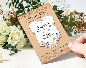 Baby Shower Seed Paper, Infant Bodysuit Shape Seed Favors, Baby in Bloom, Custom Seed Paper for Gender Reveal Party, Bulk Newborn Baby Gifts