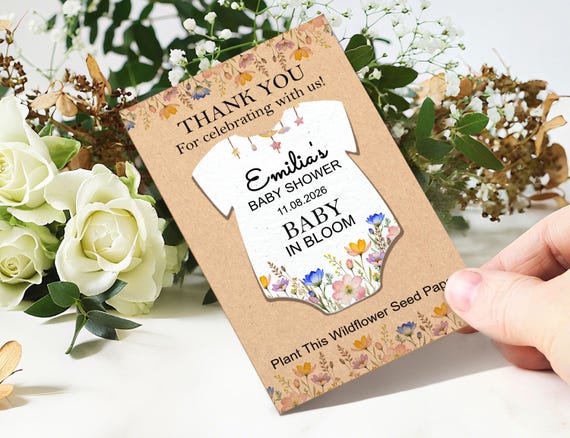 Baby Shower Seed Paper, Infant Bodysuit Shape Seed Favors, Baby in Bloom, Custom Seed Paper for Gender Reveal Party, Bulk Newborn Baby Gifts