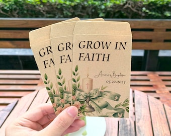Grow in Faith Church Gift/First Communion Seed Favor/Personalized Baptism Favor/First Holy Communion favors/Christening Seed Packet Favor