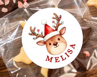 Pegatinas redondas de reno para regalo, etiquetas para regalos de Navidad al por mayor, etiquetas personalizadas de reno para regalo, etiquetas de regalo personalizadas para Navidad, decoración navideña