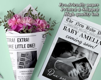 Custom New Baby Announcement Newspaper, Baby Coming Soon, Personalized Baby Times Newspaper, Pregnancy Reveal Large Newspaper, Baby Shower