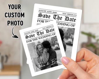 Photo Wedding Save the Date Fridge Magnet - Newspaper Wedding Refrigerator Magnets - Custom Wedding Invitation Cards - Wedding Party Favors
