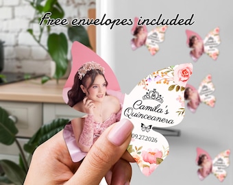 Personalized Quinceañera Magnets/Butterfly Quinceanera Magnets/Mis Quince Favors/16th Birthday Magnets/Mis Quinceanera Party/Save the Date