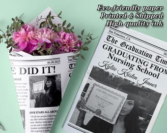 Printed and Shipped Graduation Newspaper/Class of 2025 Newspaper Graduation Party Favors/College Graduation Party Decor/RN Grad Invitation